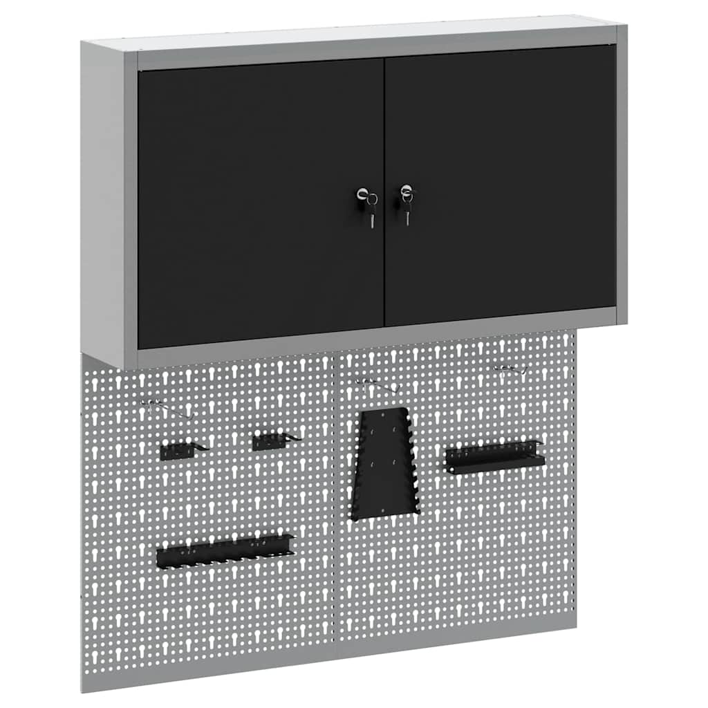 Gereedschapskast set met plank 3 pcs Zwart Gepoedercoat staal