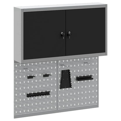 Gereedschapskast set met plank 3 pcs Zwart Gepoedercoat staal