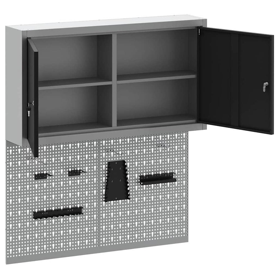 Gereedschapskast set met plank 3 pcs Zwart Gepoedercoat staal
