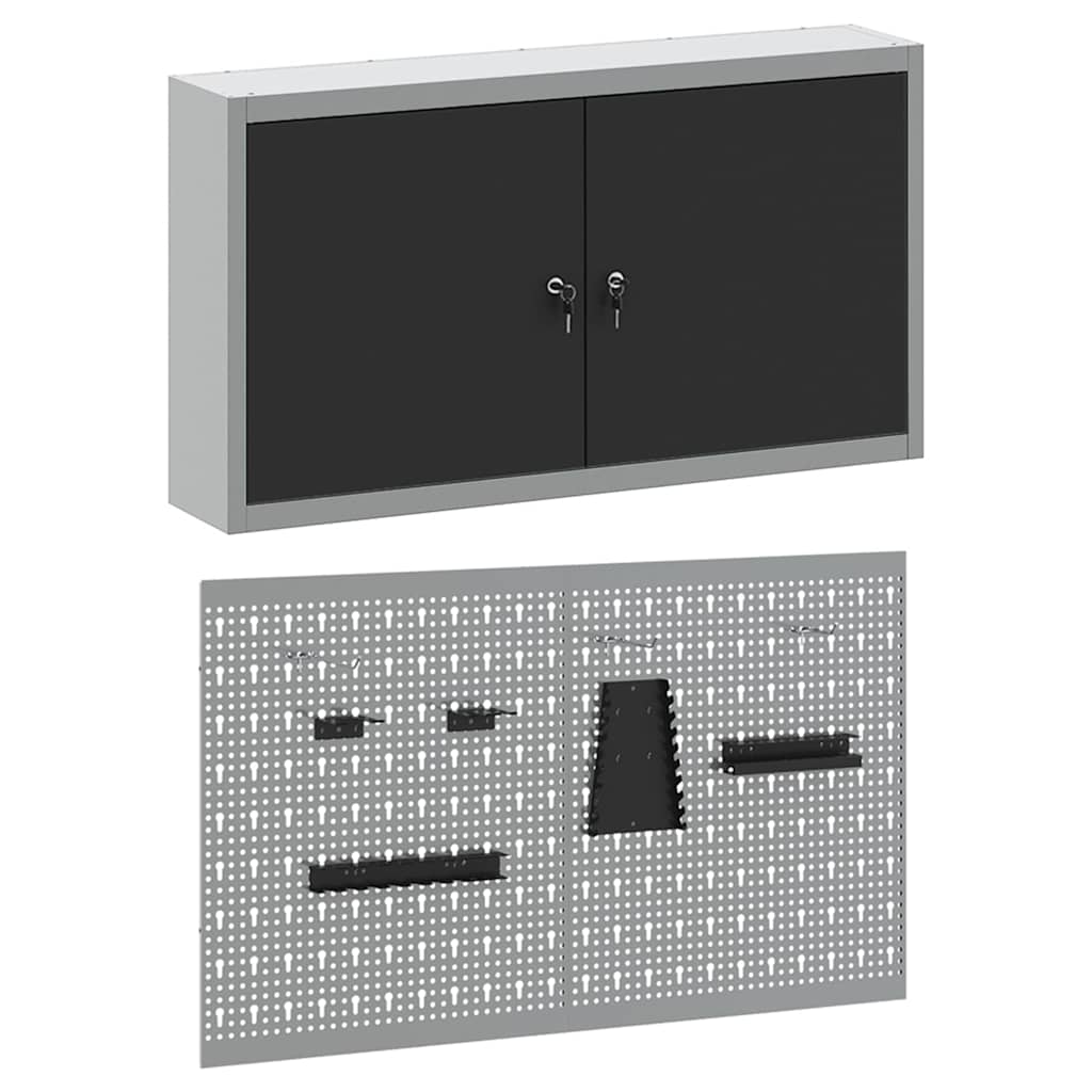 Gereedschapskast set met plank 3 pcs Zwart Gepoedercoat staal