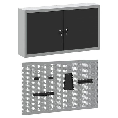Gereedschapskast set met plank 3 pcs Zwart Gepoedercoat staal