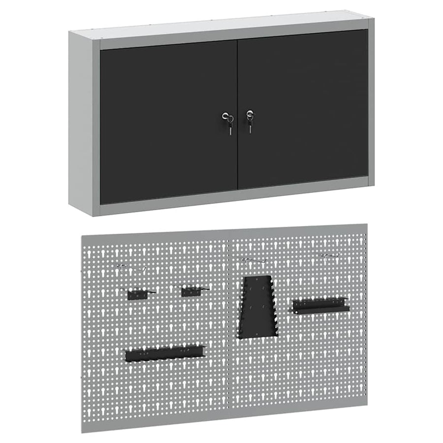 Gereedschapskast set met plank 3 pcs Zwart Gepoedercoat staal