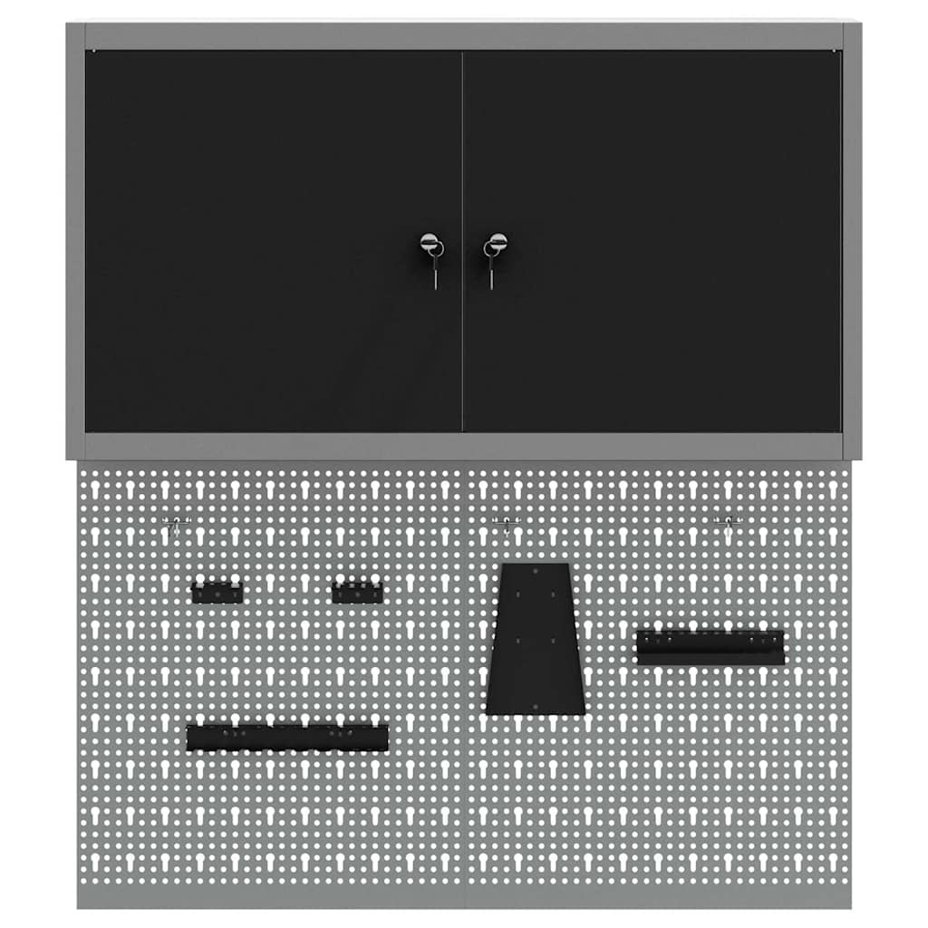 Gereedschapskast set met plank 3 pcs Zwart Gepoedercoat staal