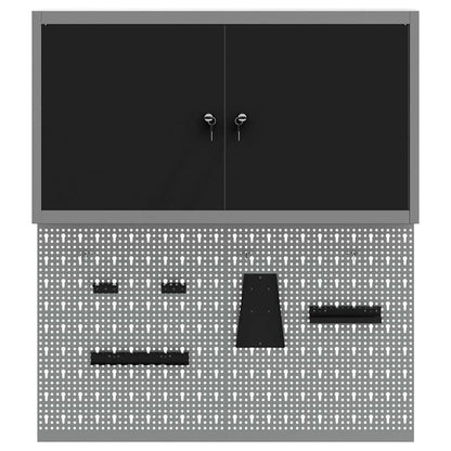 Gereedschapskast set met plank 3 pcs Zwart Gepoedercoat staal