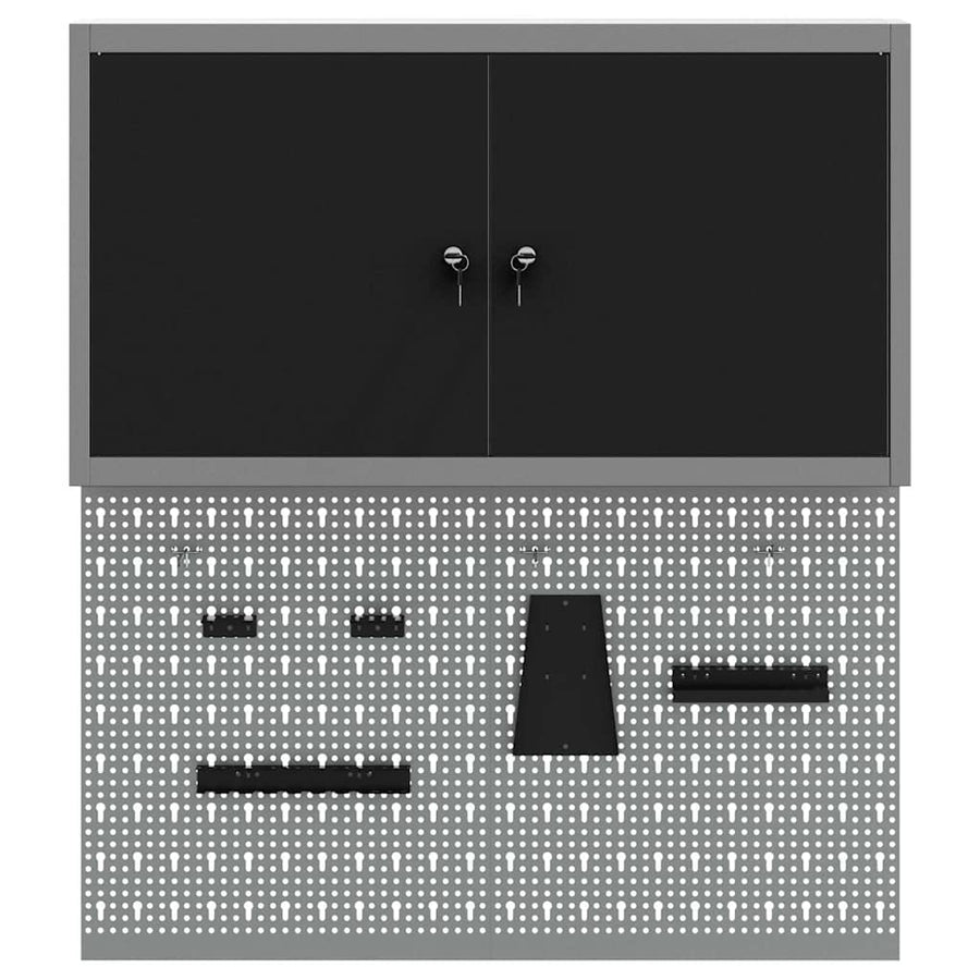 Gereedschapskast set met plank 3 pcs Zwart Gepoedercoat staal