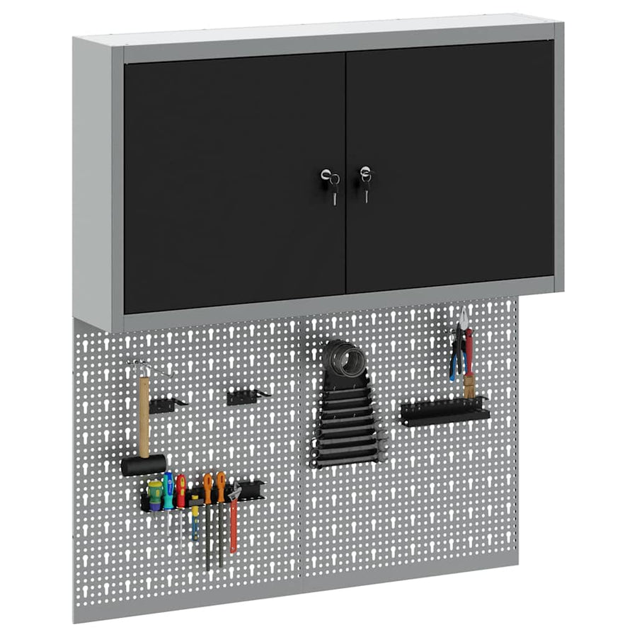 Gereedschapskast set met plank 3 pcs Zwart Gepoedercoat staal