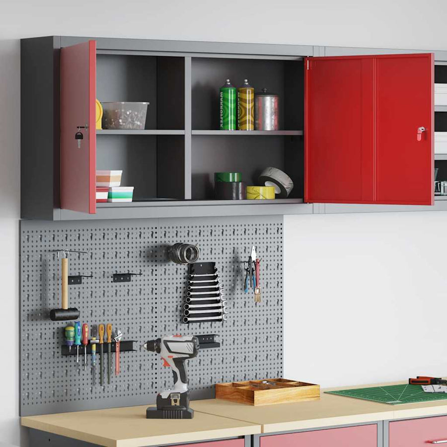 Gereedschapskast set met plank 3 pcs Rood Gepoedercoat staal