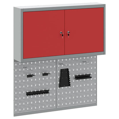 Gereedschapskast set met plank 3 pcs Rood Gepoedercoat staal