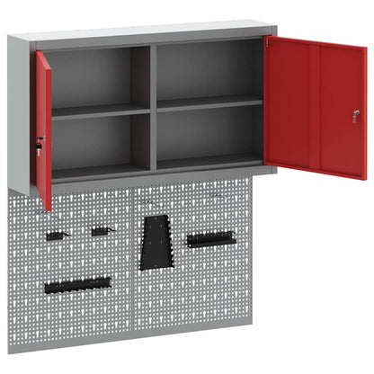 Gereedschapskast set met plank 3 pcs Rood Gepoedercoat staal