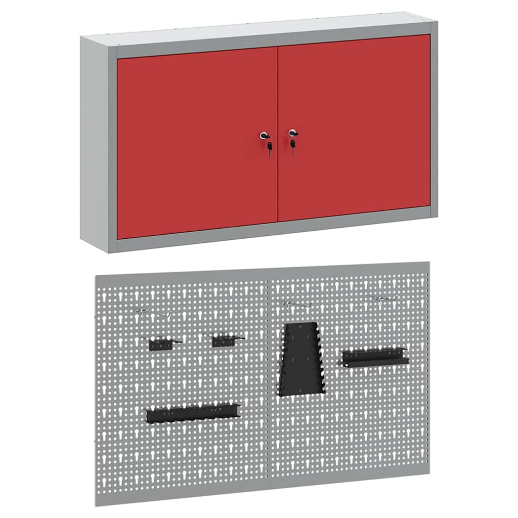 Gereedschapskast set met plank 3 pcs Rood Gepoedercoat staal