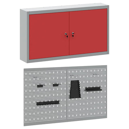Gereedschapskast set met plank 3 pcs Rood Gepoedercoat staal