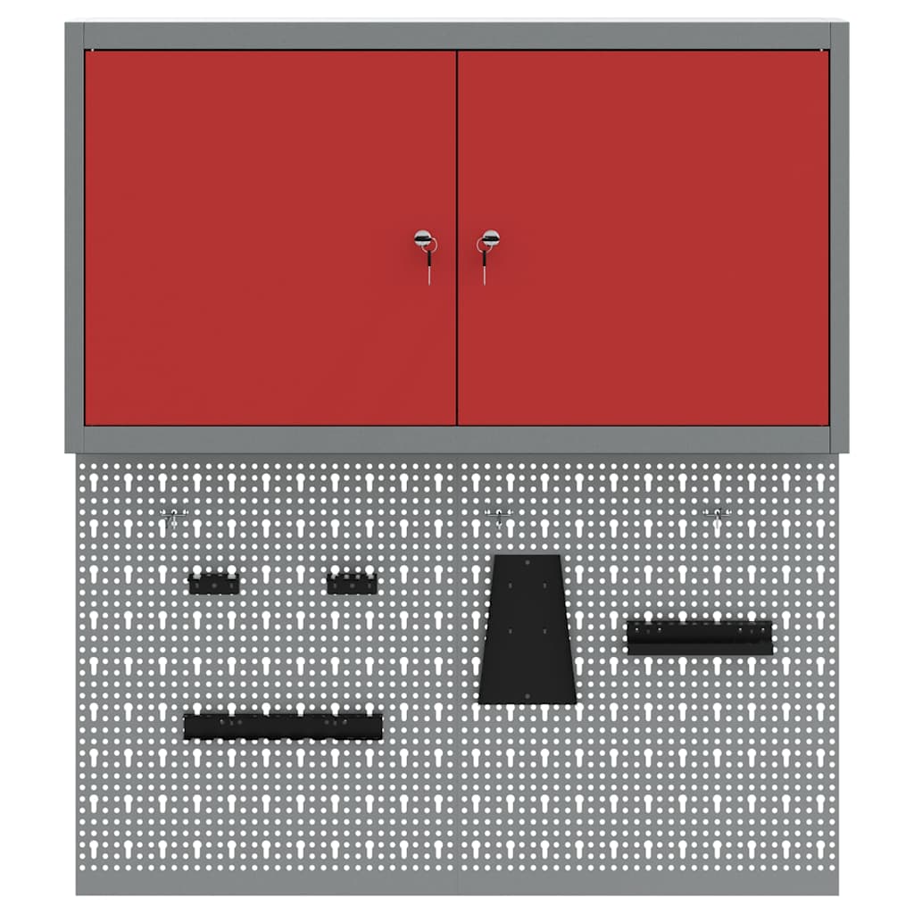 Gereedschapskast set met plank 3 pcs Rood Gepoedercoat staal