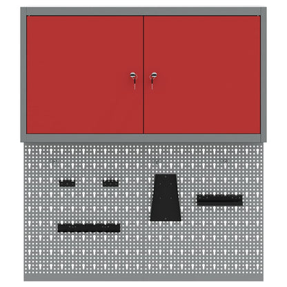 Gereedschapskast set met plank 3 pcs Rood Gepoedercoat staal