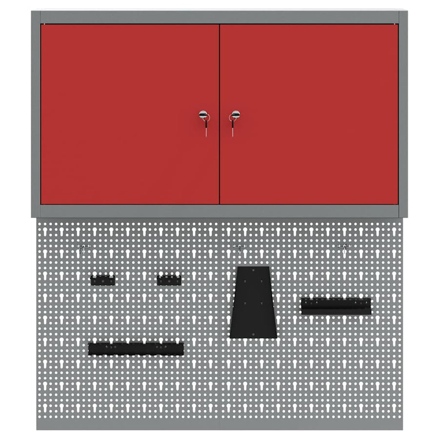 Gereedschapskast set met plank 3 pcs Rood Gepoedercoat staal
