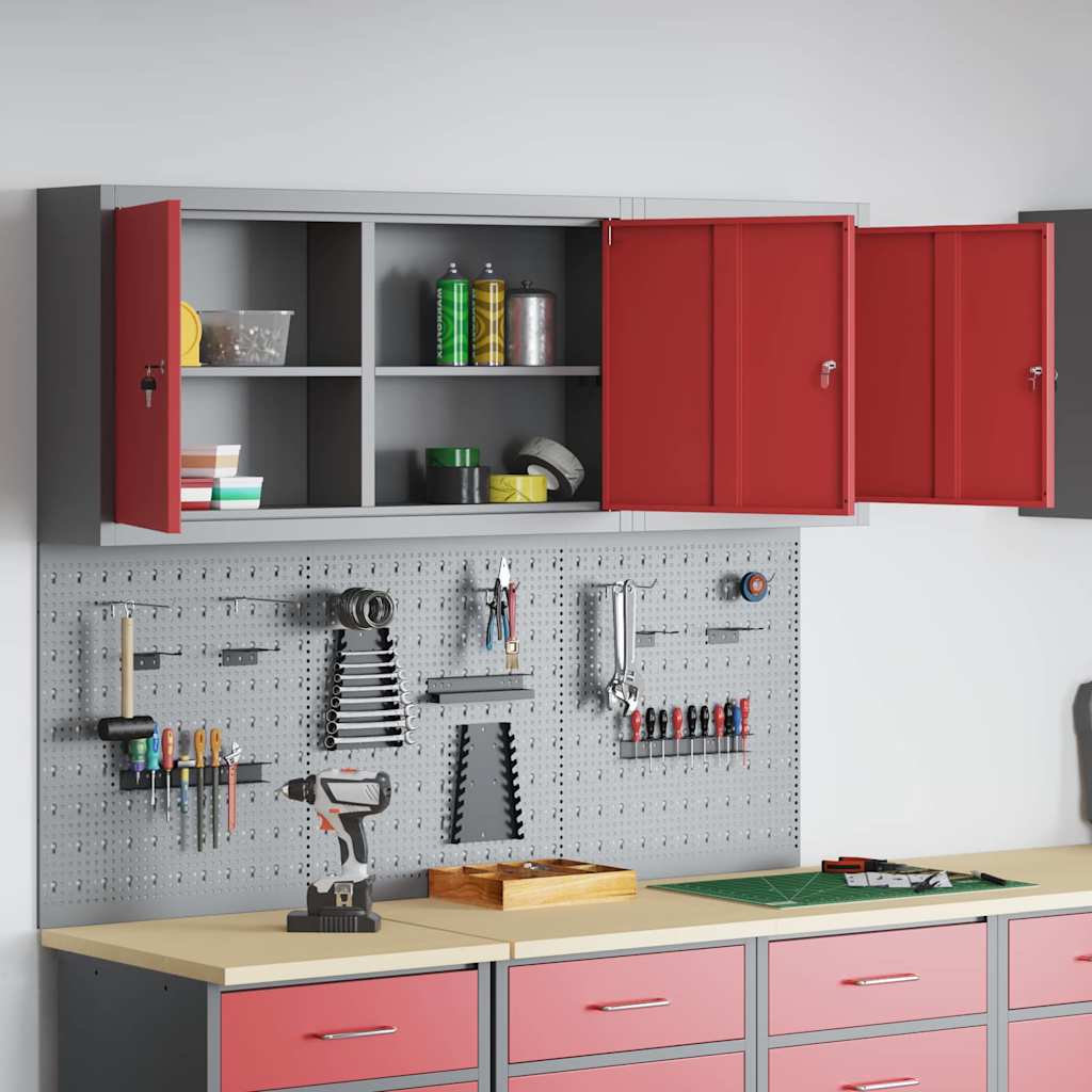 Gereedschapskast set met plank 5 pcs Rood Gepoedercoat staal