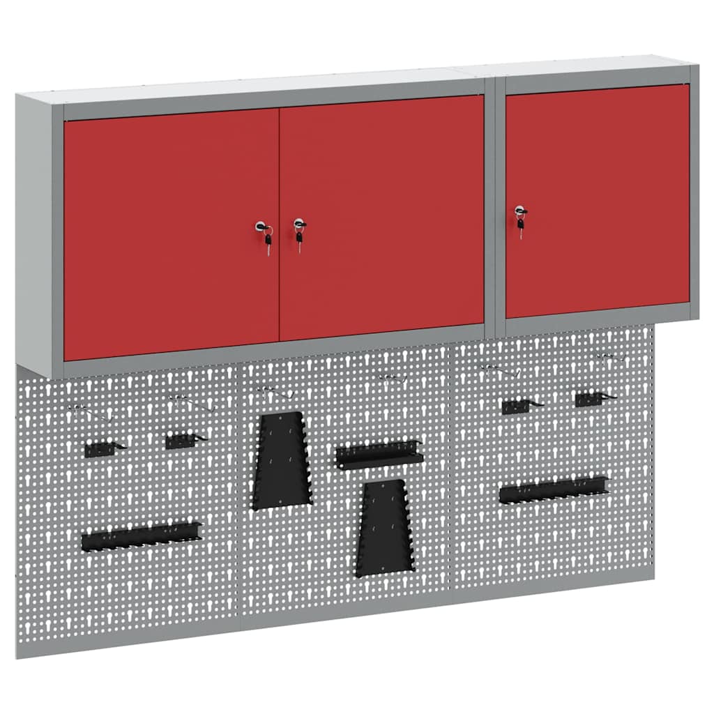 Gereedschapskast set met plank 5 pcs Rood Gepoedercoat staal