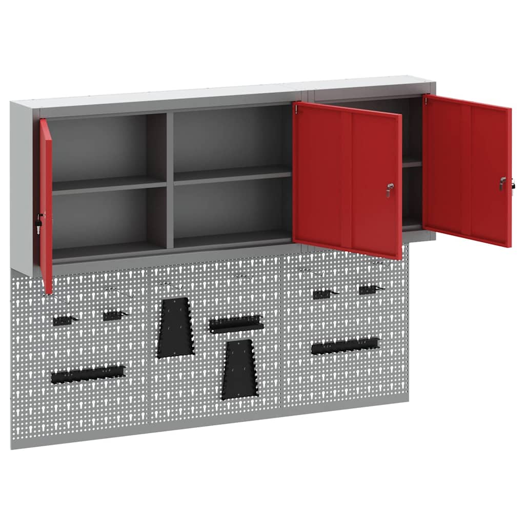 Gereedschapskast set met plank 5 pcs Rood Gepoedercoat staal