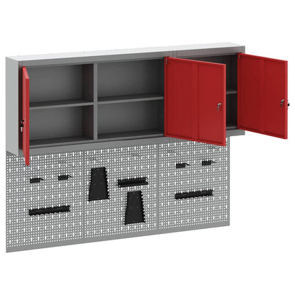 Gereedschapskast set met plank 5 pcs Rood Gepoedercoat staal