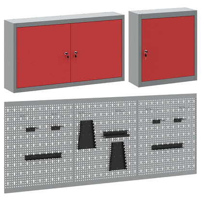 Gereedschapskast set met plank 5 pcs Rood Gepoedercoat staal