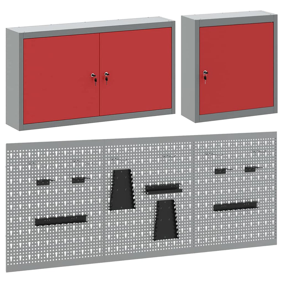 Gereedschapskast set met plank 5 pcs Rood Gepoedercoat staal