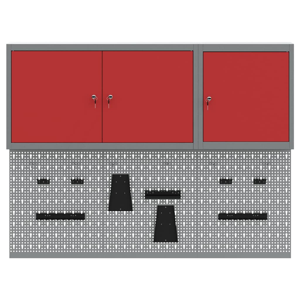 Gereedschapskast set met plank 5 pcs Rood Gepoedercoat staal
