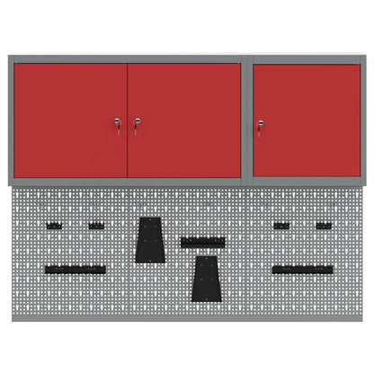 Gereedschapskast set met plank 5 pcs Rood Gepoedercoat staal