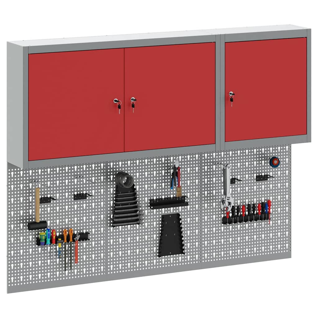 Gereedschapskast set met plank 5 pcs Rood Gepoedercoat staal
