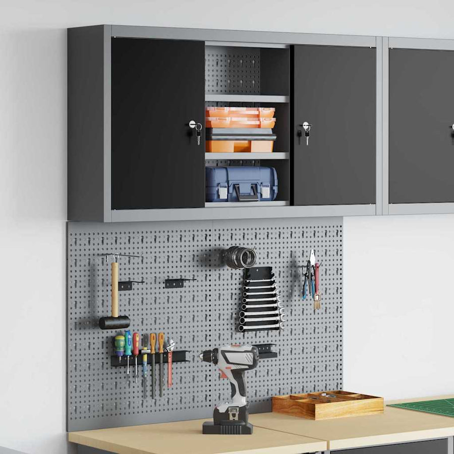 Gereedschapskast set met plank 3 pcs Zwart Gepoedercoat staal