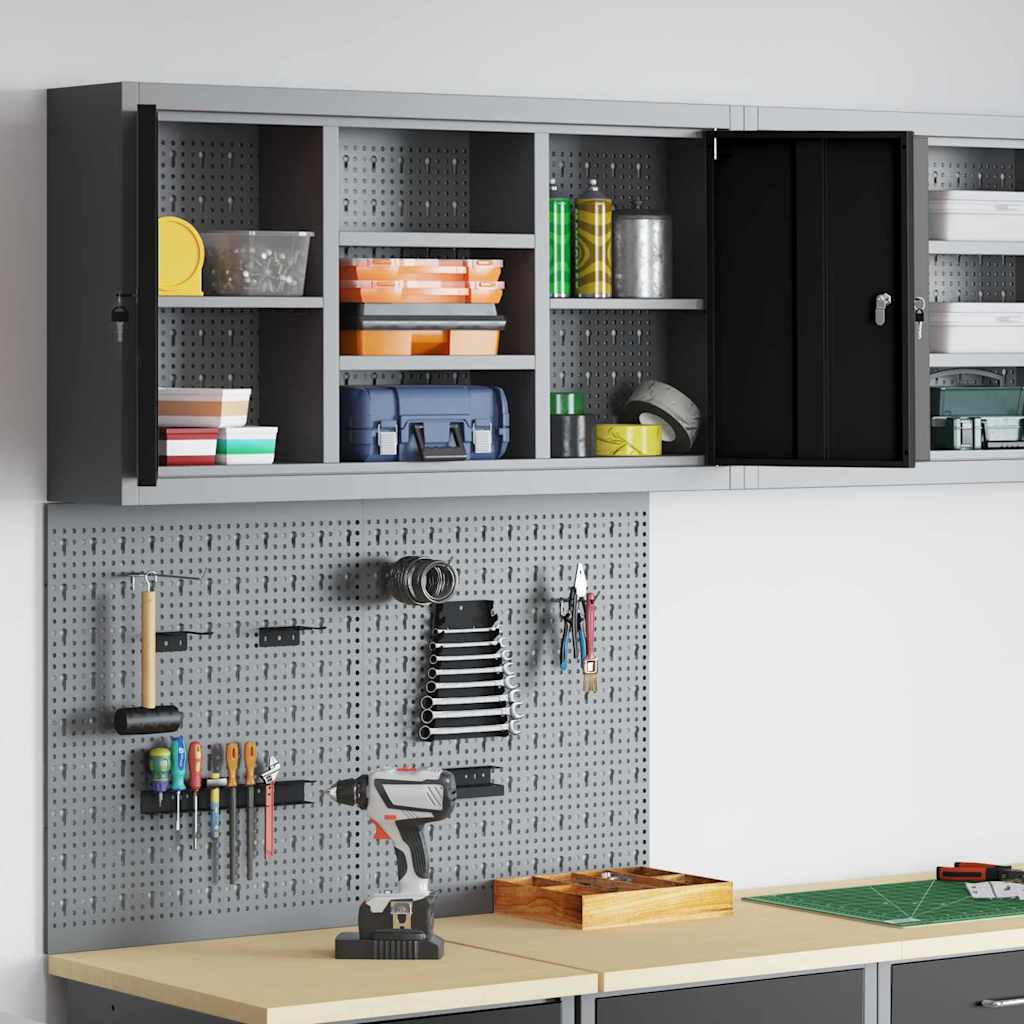 Gereedschapskast set met plank 3 pcs Zwart Gepoedercoat staal