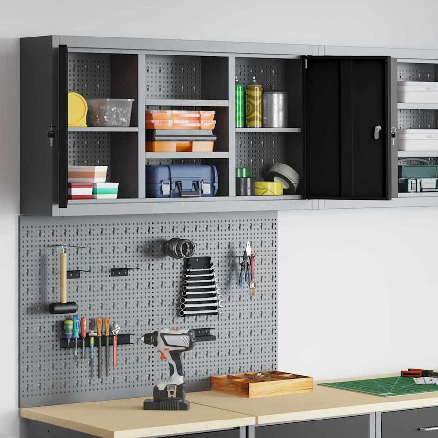 Gereedschapskast set met plank 3 pcs Zwart Gepoedercoat staal