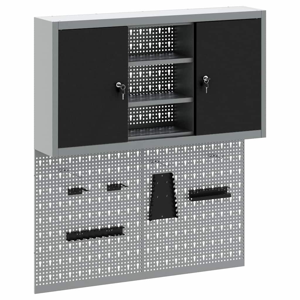 Gereedschapskast set met plank 3 pcs Zwart Gepoedercoat staal