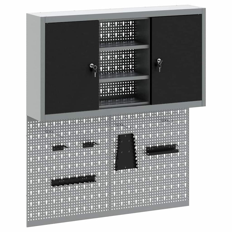 Gereedschapskast set met plank 3 pcs Zwart Gepoedercoat staal