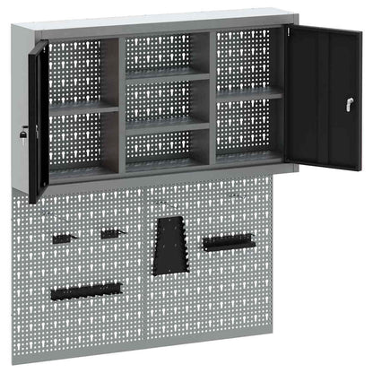 Gereedschapskast set met plank 3 pcs Zwart Gepoedercoat staal