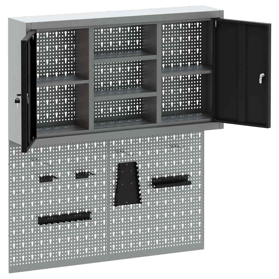Gereedschapskast set met plank 3 pcs Zwart Gepoedercoat staal