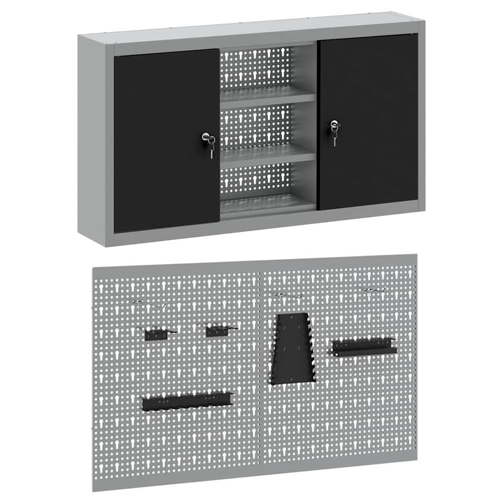 Gereedschapskast set met plank 3 pcs Zwart Gepoedercoat staal