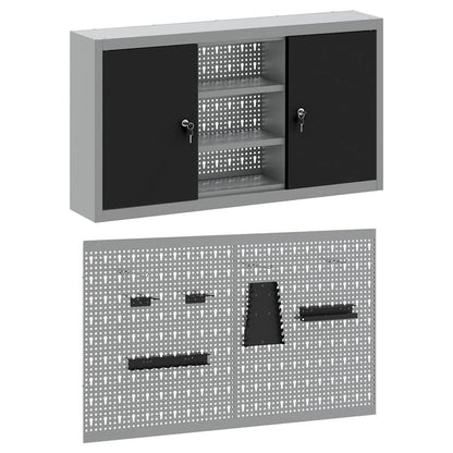 Gereedschapskast set met plank 3 pcs Zwart Gepoedercoat staal
