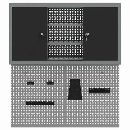 Gereedschapskast set met plank 3 pcs Zwart Gepoedercoat staal