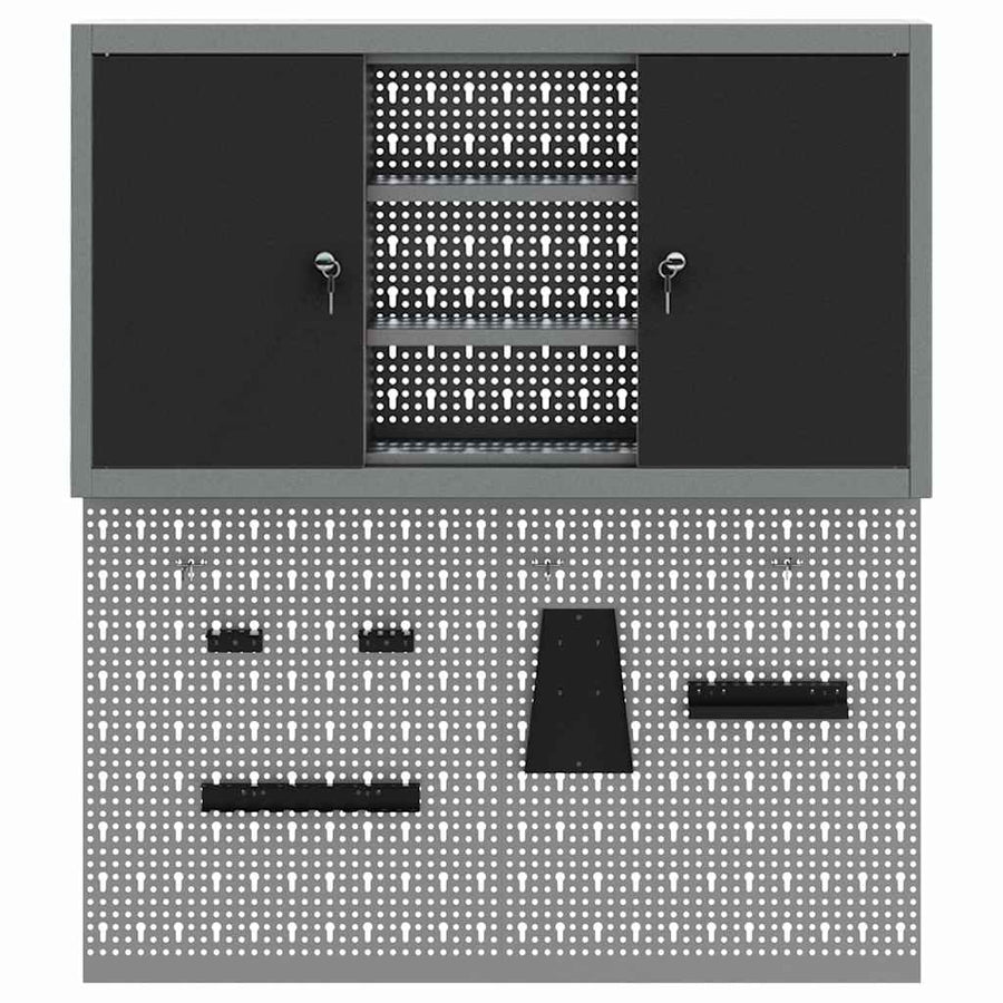 Gereedschapskast set met plank 3 pcs Zwart Gepoedercoat staal