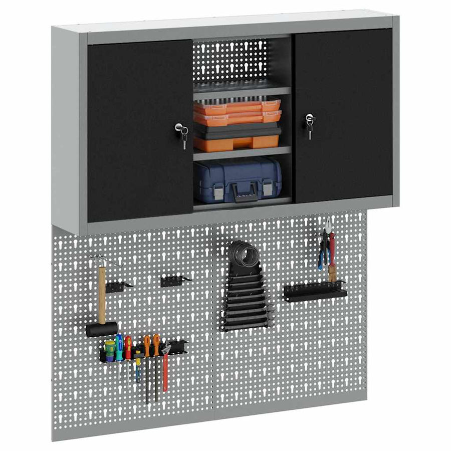 Gereedschapskast set met plank 3 pcs Zwart Gepoedercoat staal