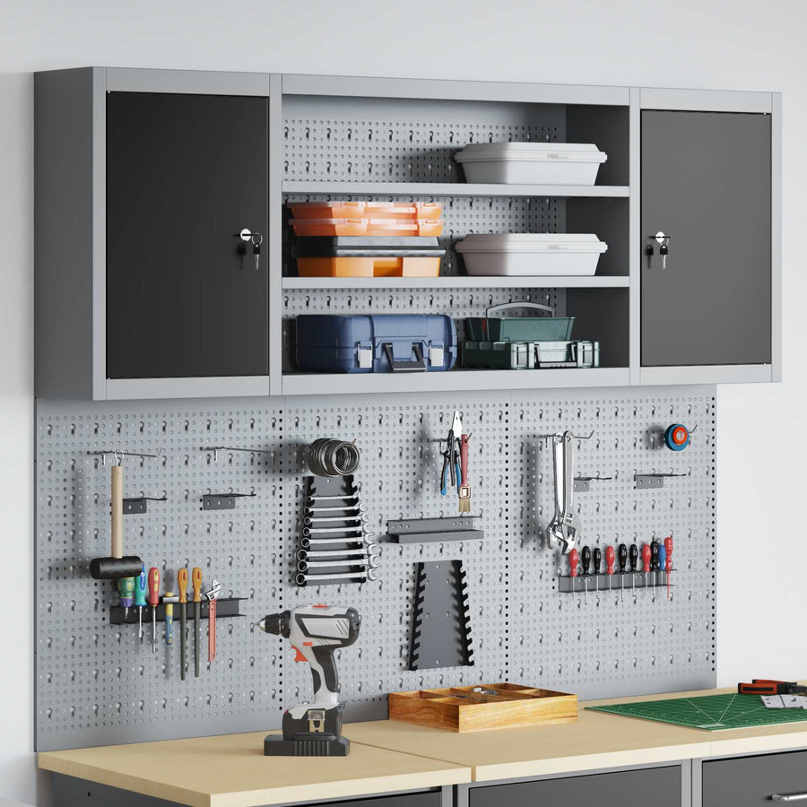 Gereedschapskast set met plank 4 pcs Zwart Gepoedercoat staal