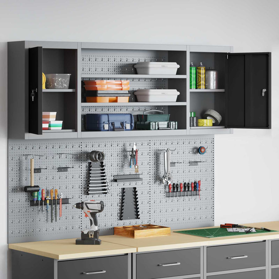 Gereedschapskast set met plank 4 pcs Zwart Gepoedercoat staal