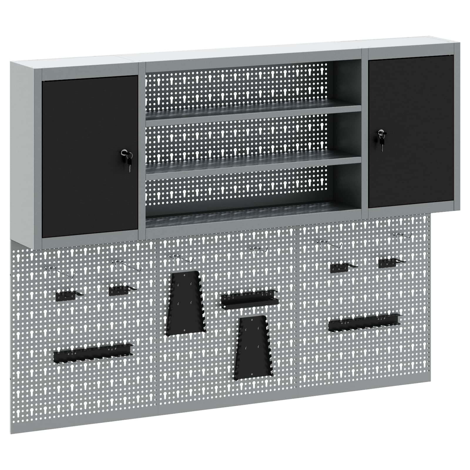 Gereedschapskast set met plank 4 pcs Zwart Gepoedercoat staal