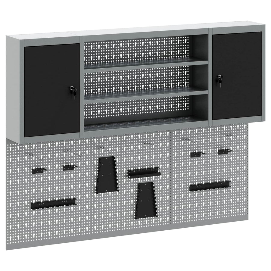 Gereedschapskast set met plank 4 pcs Zwart Gepoedercoat staal