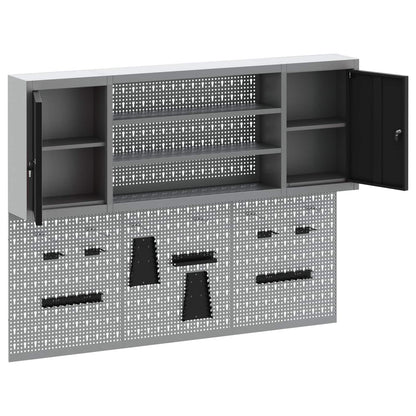 Gereedschapskast set met plank 4 pcs Zwart Gepoedercoat staal