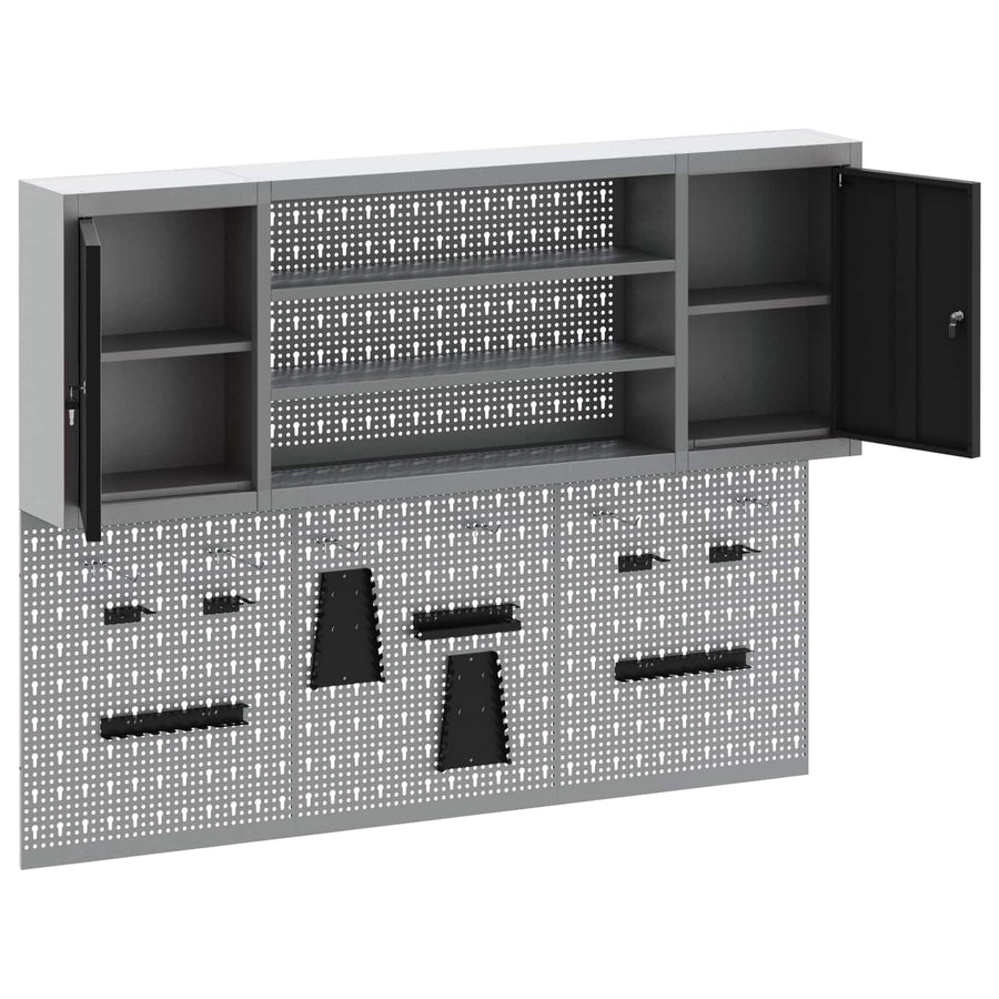 Gereedschapskast set met plank 4 pcs Zwart Gepoedercoat staal