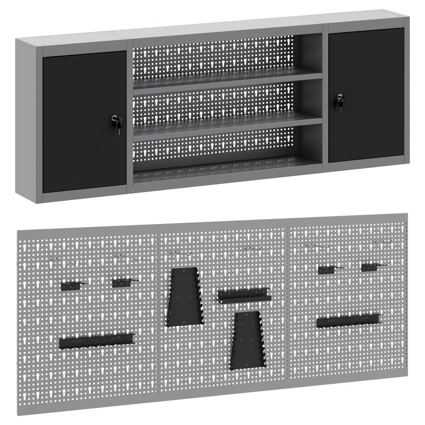 Gereedschapskast set met plank 4 pcs Zwart Gepoedercoat staal