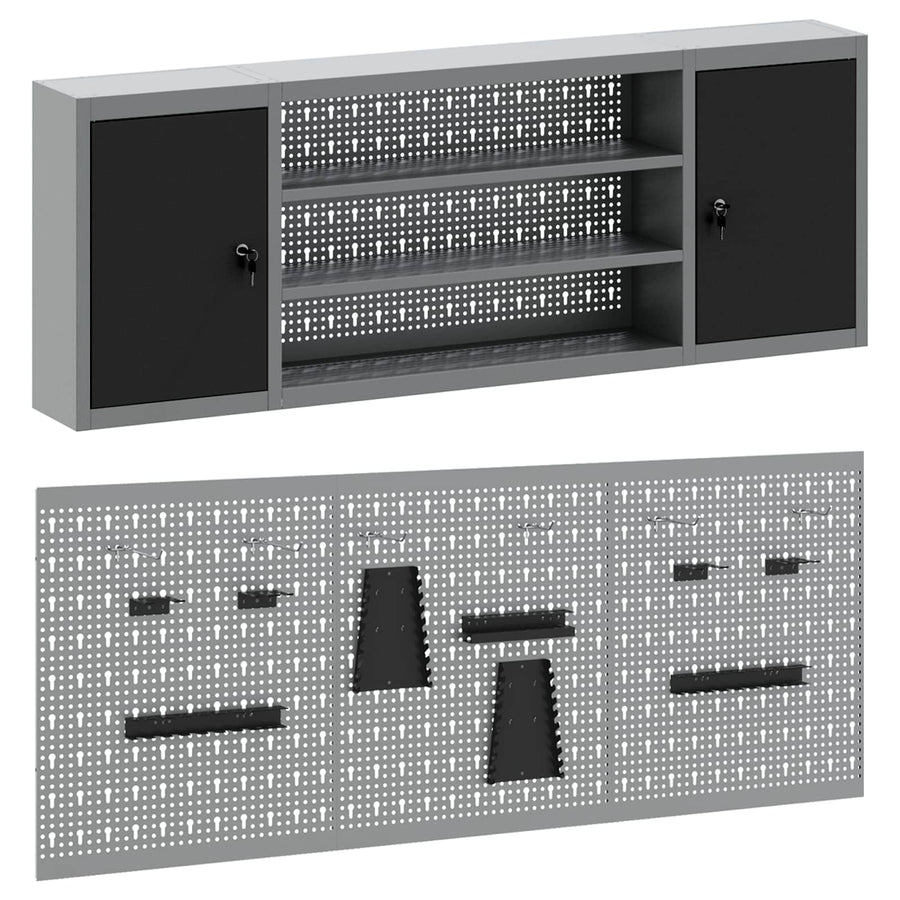 Gereedschapskast set met plank 4 pcs Zwart Gepoedercoat staal
