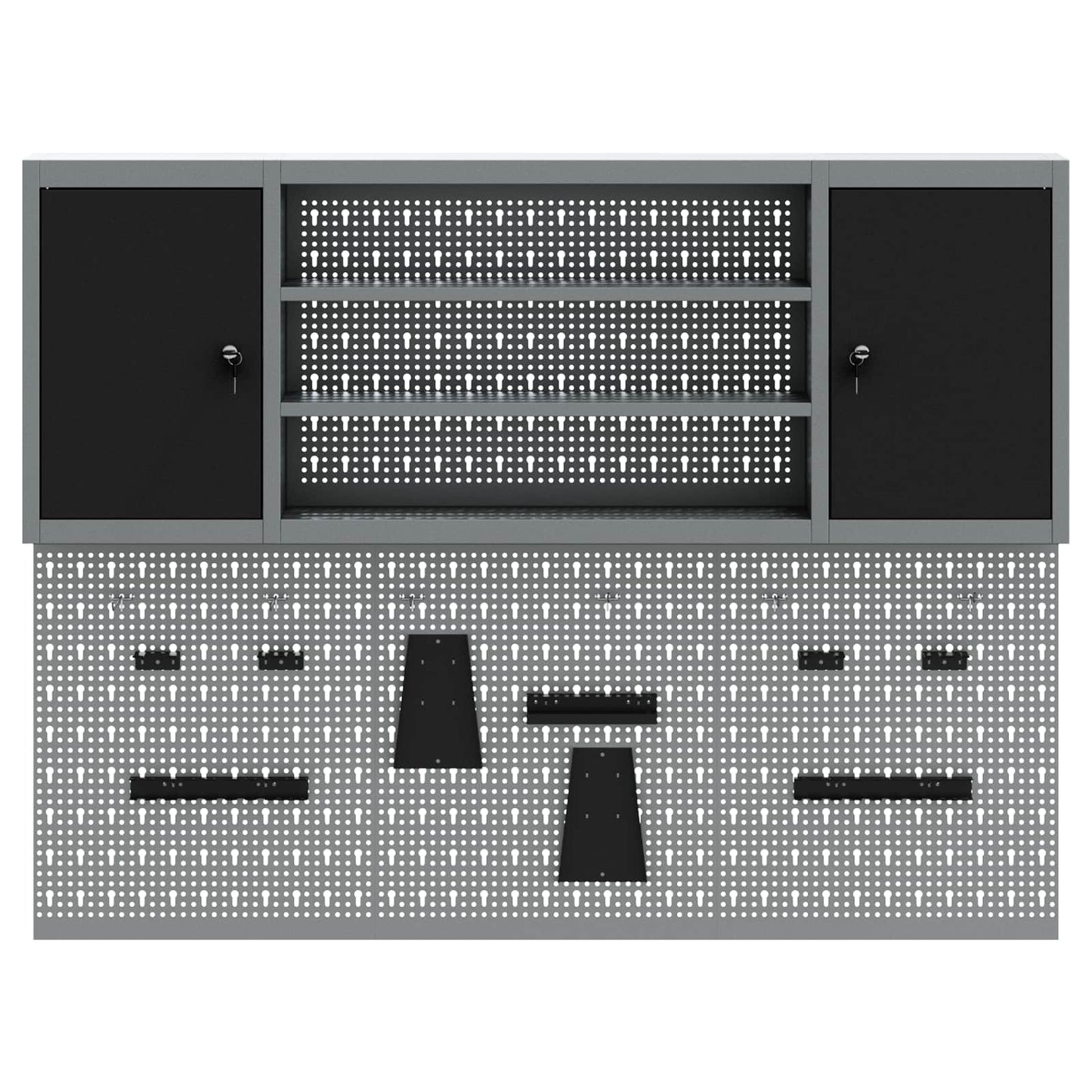 Gereedschapskast set met plank 4 pcs Zwart Gepoedercoat staal