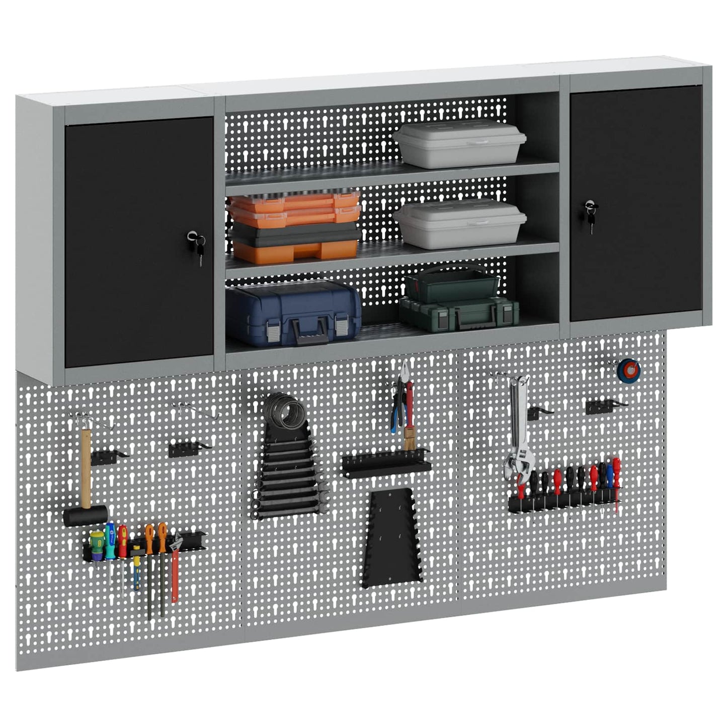 Gereedschapskast set met plank 4 pcs Zwart Gepoedercoat staal