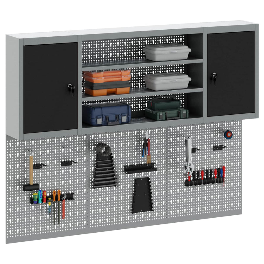 Gereedschapskast set met plank 4 pcs Zwart Gepoedercoat staal
